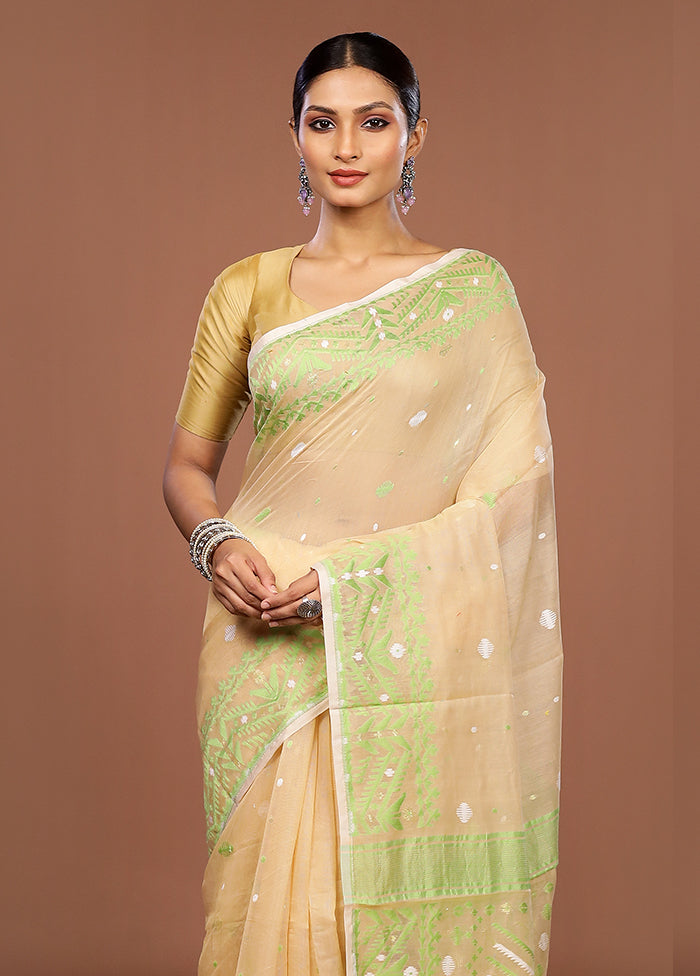 Yellow Jamdani Cotton Saree Without Blouse Piece