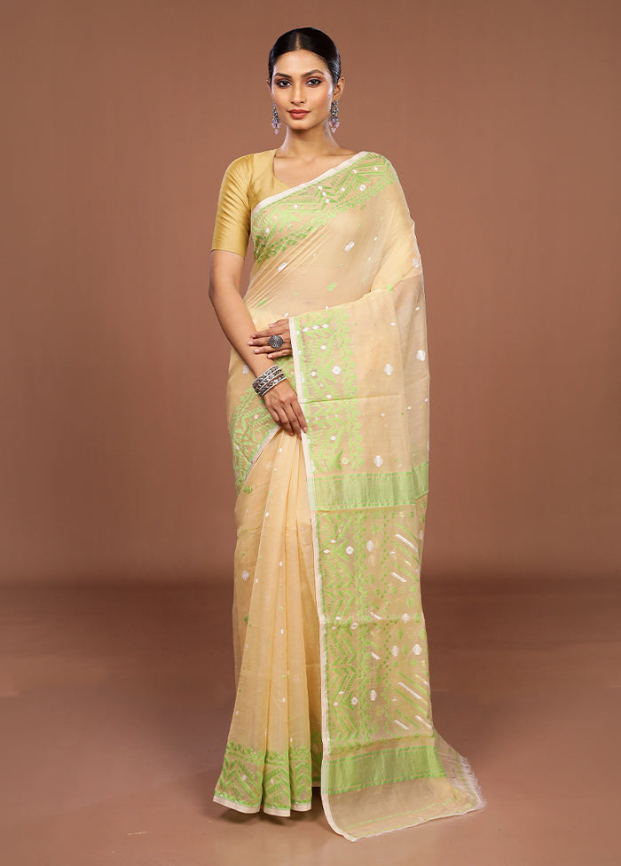 Yellow Jamdani Cotton Saree Without Blouse Piece