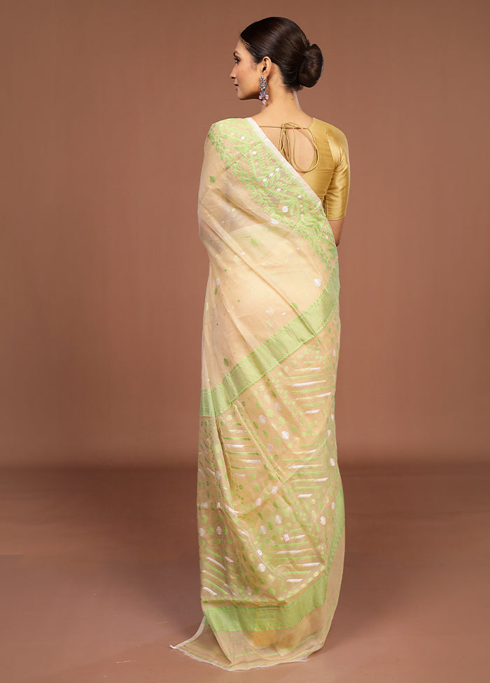 Yellow Jamdani Cotton Saree Without Blouse Piece