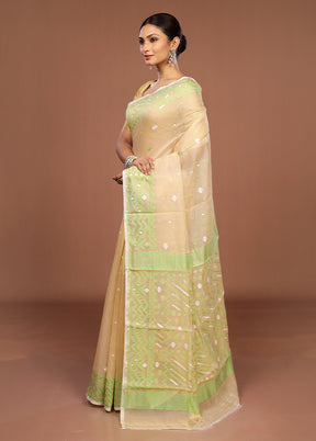 Yellow Jamdani Cotton Saree Without Blouse Piece