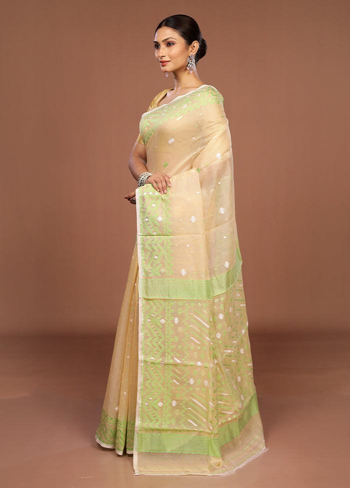 Yellow Jamdani Cotton Saree Without Blouse Piece