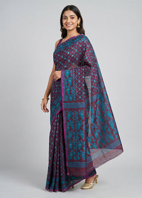 Purple Jamdani Cotton Saree Without Blouse Piece