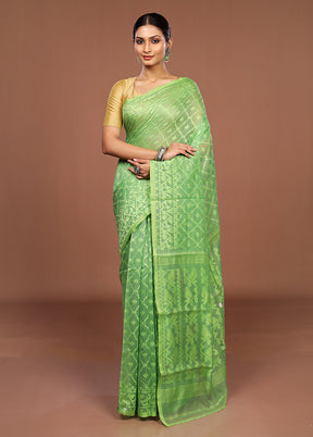 Green Jamdani Cotton Saree Without Blouse Piece