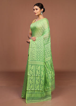 Green Jamdani Cotton Saree Without Blouse Piece