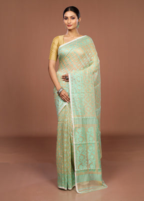 Cream Jamdani Cotton Saree Without Blouse Piece