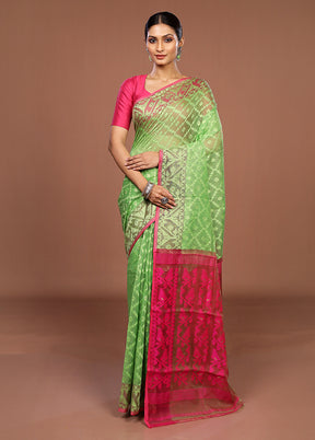 Green Jamdani Cotton Saree Without Blouse Piece