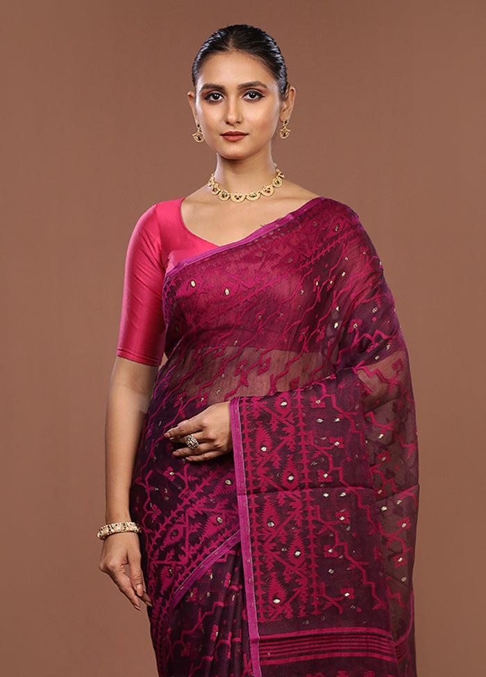 Purple Jamdani Cotton Saree Without Blouse Piece