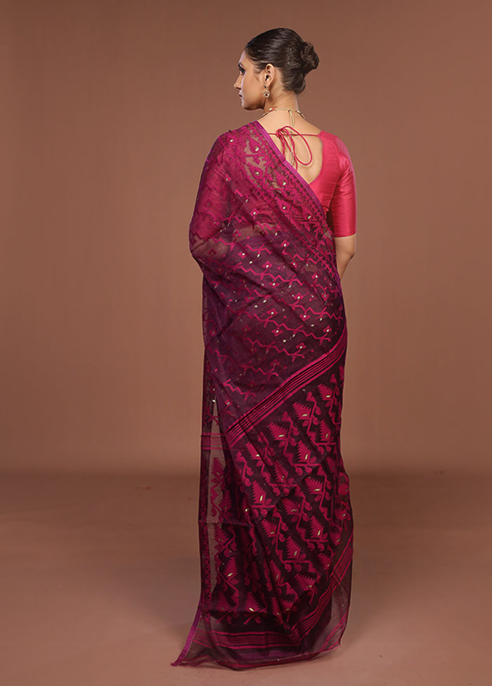 Purple Jamdani Cotton Saree Without Blouse Piece