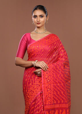 Purple Jamdani Cotton Saree Without Blouse Piece