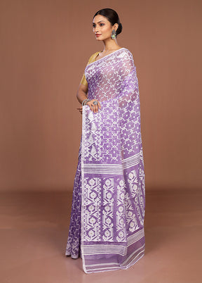 Purple Jamdani Cotton Saree Without Blouse Piece