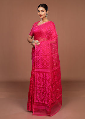 Pink Jamdani Cotton Saree Without Blouse Piece