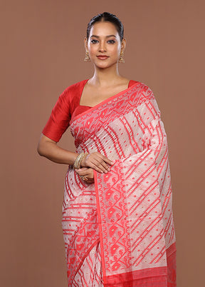 White Jamdani Cotton Saree Without Blouse Piece