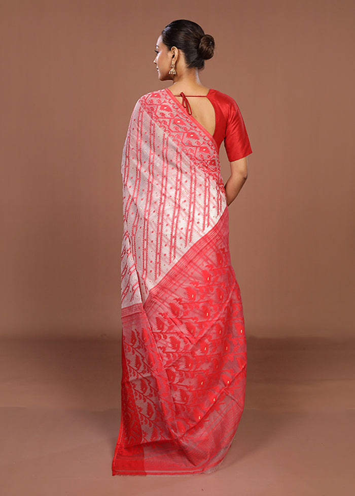 White Jamdani Cotton Saree Without Blouse Piece