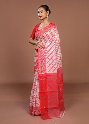 White Jamdani Cotton Saree Without Blouse Piece