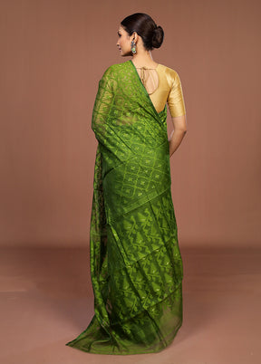 Green Jamdani Cotton Saree Without Blouse Piece