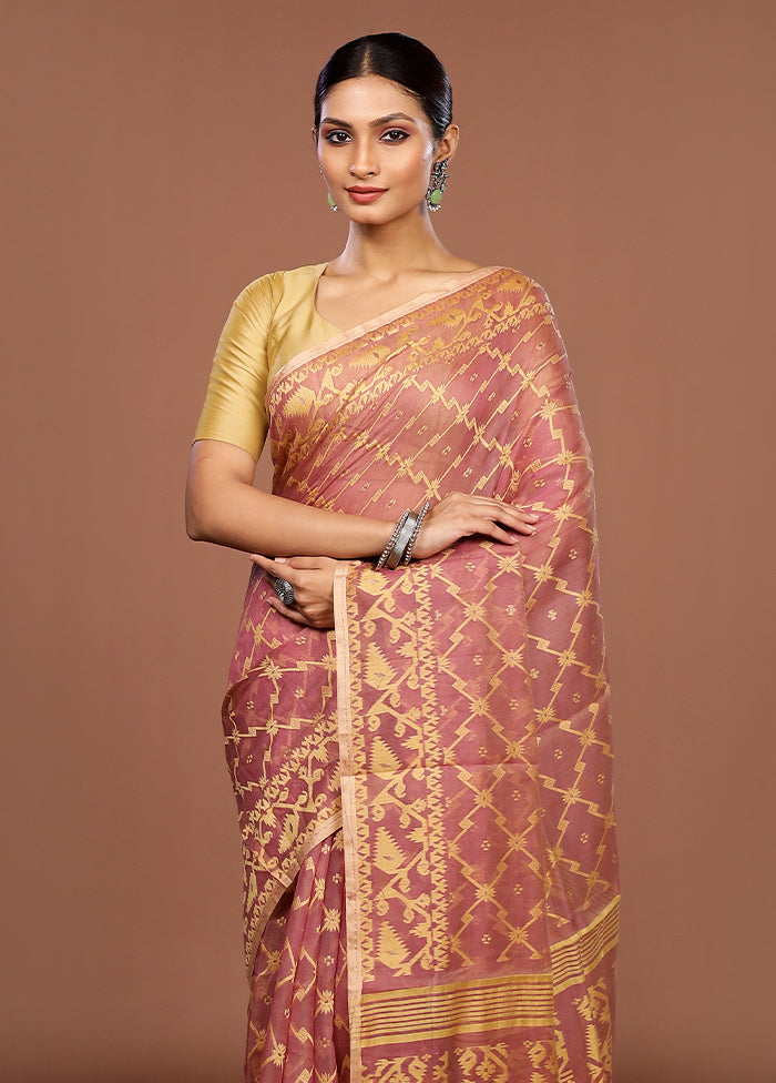 Brown Jamdani Cotton Saree Without Blouse Piece