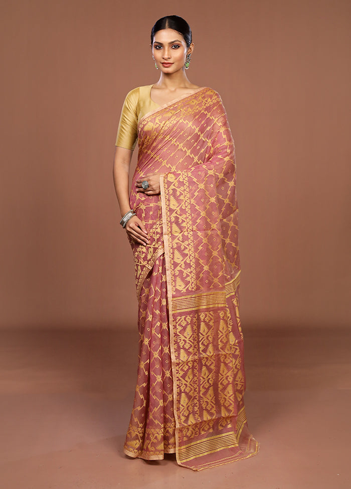 Brown Jamdani Cotton Saree Without Blouse Piece