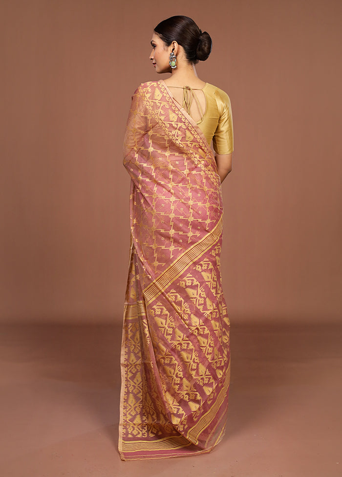 Brown Jamdani Cotton Saree Without Blouse Piece