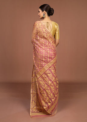 Brown Jamdani Cotton Saree Without Blouse Piece