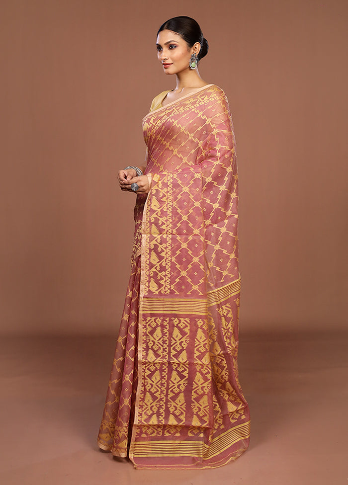 Brown Jamdani Cotton Saree Without Blouse Piece