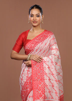 White Jamdani Cotton Saree Without Blouse Piece