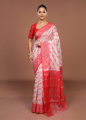 White Jamdani Cotton Saree Without Blouse Piece