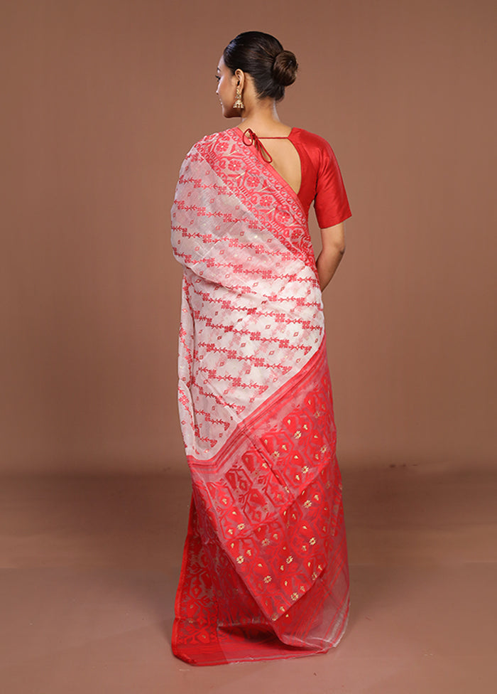 White Jamdani Cotton Saree Without Blouse Piece