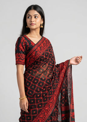 Black Jamdani Cotton Saree Without Blouse Piece