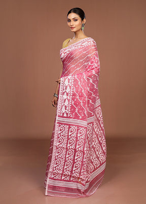 Pink Jamdani Cotton Saree Without Blouse Piece
