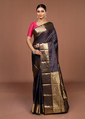 Black Kanjivaram Silk Saree With Blouse Piece