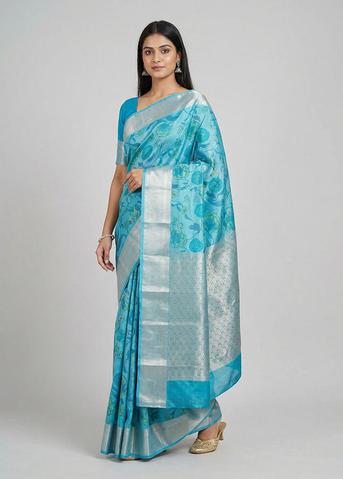 Blue Kanjivaram Silk Saree With Blouse Piece