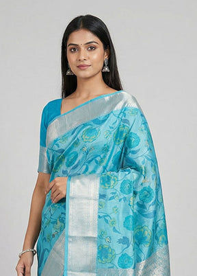 Blue Kanjivaram Silk Saree With Blouse Piece