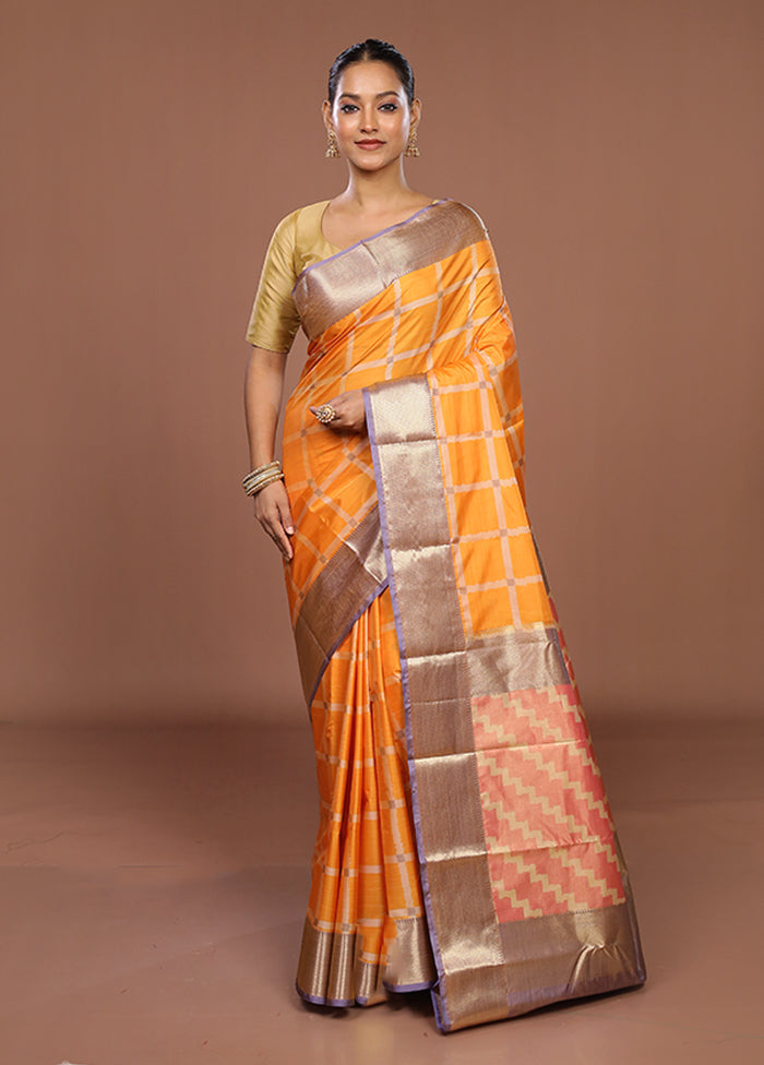 Yellow Kanjivaram Silk Saree With Blouse Piece
