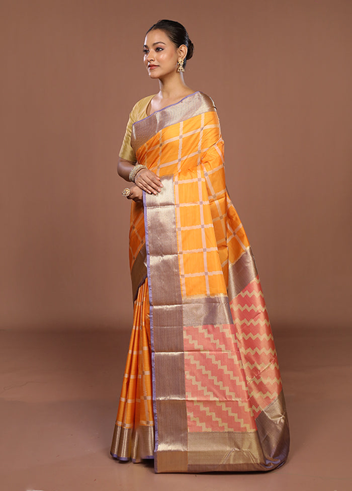 Yellow Kanjivaram Silk Saree With Blouse Piece
