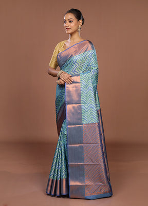 Blue Kanjivaram Silk Saree With Blouse Piece