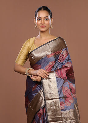 Blue Kanjivaram Silk Saree With Blouse Piece