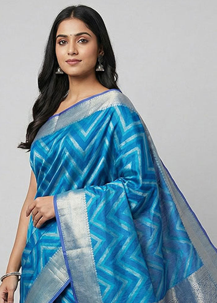 Blue Kanjivaram Silk Saree With Blouse Piece
