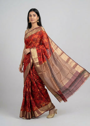 Orange Kanjivaram Silk Saree With Blouse Piece