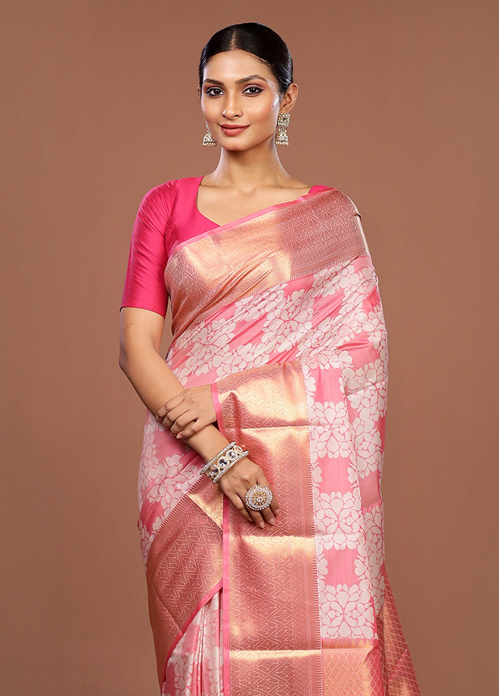 Pink Kanjivaram Silk Saree With Blouse Piece