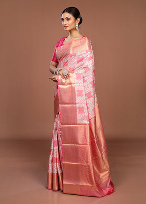 Pink Kanjivaram Silk Saree With Blouse Piece