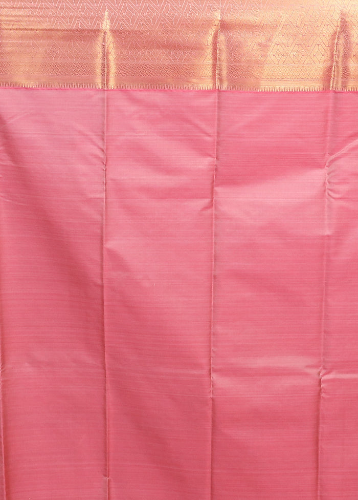 Pink Kanjivaram Silk Saree With Blouse Piece