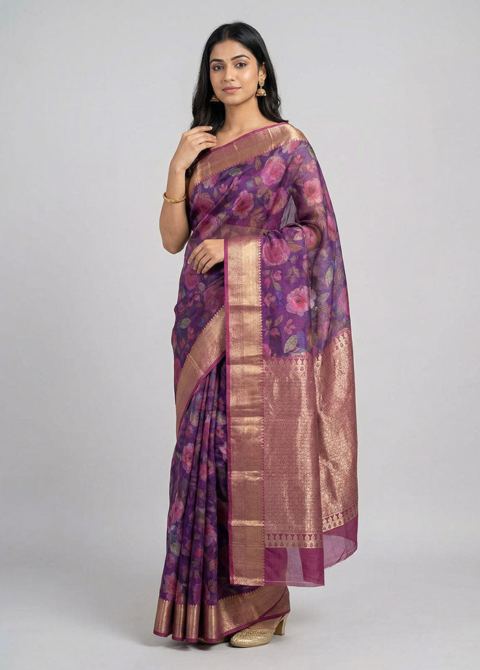 Purple Kanjivaram Silk Saree With Blouse Piece