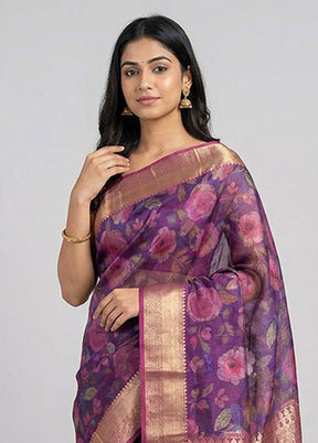 Purple Kanjivaram Silk Saree With Blouse Piece