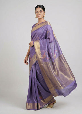 Purple Kanjivaram Silk Saree With Blouse Piece