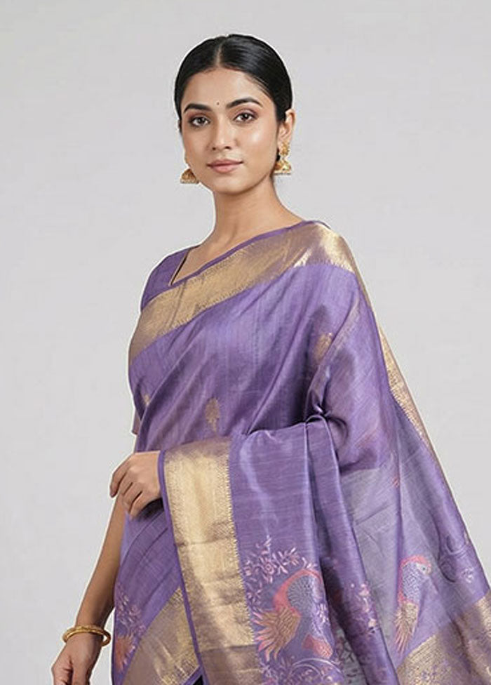 Purple Kanjivaram Silk Saree With Blouse Piece