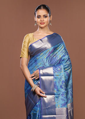 Blue Kanjivaram Silk Saree With Blouse Piece