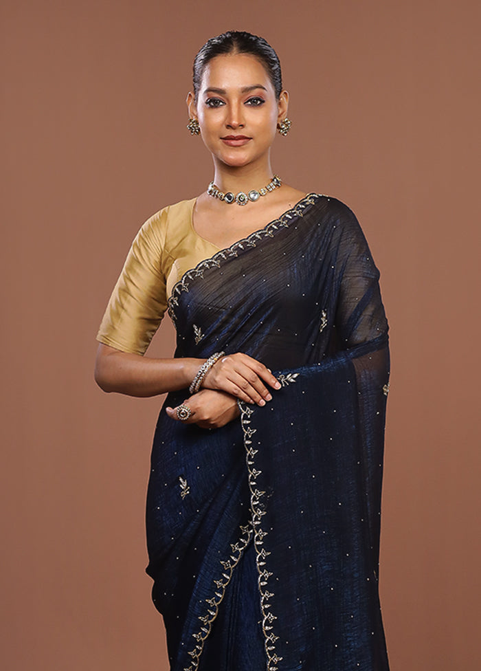 Blue Tissue Silk Saree With Blouse Piece