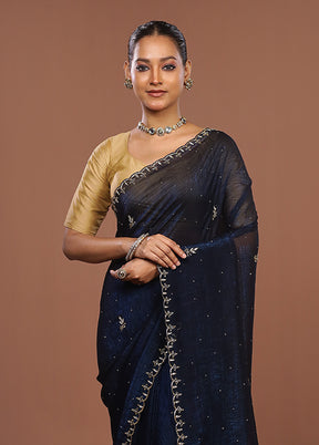 Blue Tissue Silk Saree With Blouse Piece