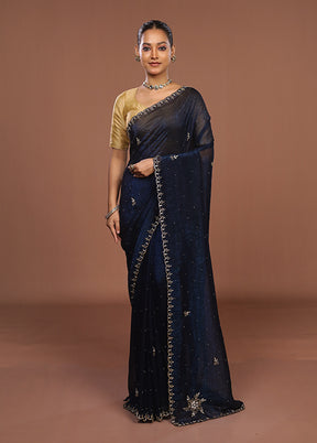Blue Tissue Silk Saree With Blouse Piece