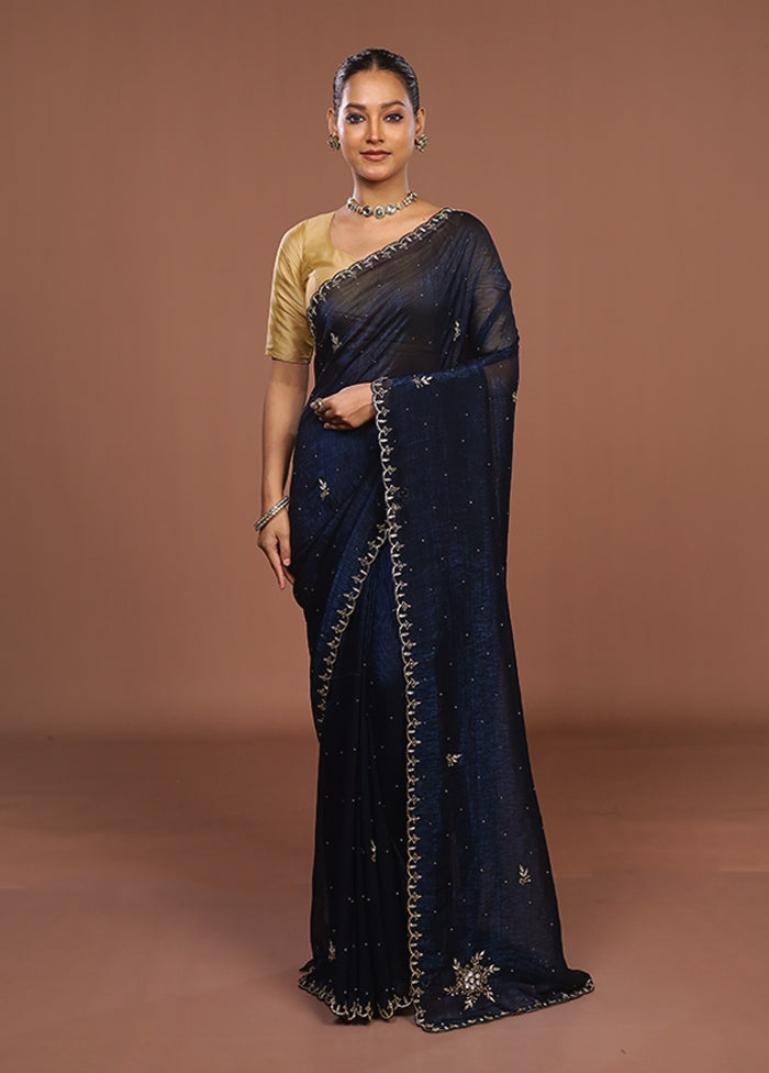 Blue Tissue Silk Saree With Blouse Piece